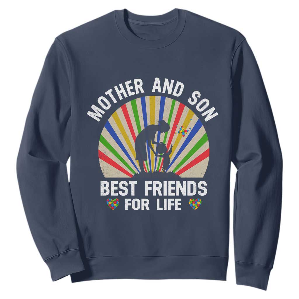 Autism Mom Sweatshirt Mother And Son Best Friends For Life Retro TS01 Navy Printyourwear