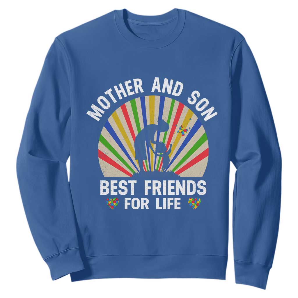 Autism Mom Sweatshirt Mother And Son Best Friends For Life Retro TS01 Royal Blue Printyourwear