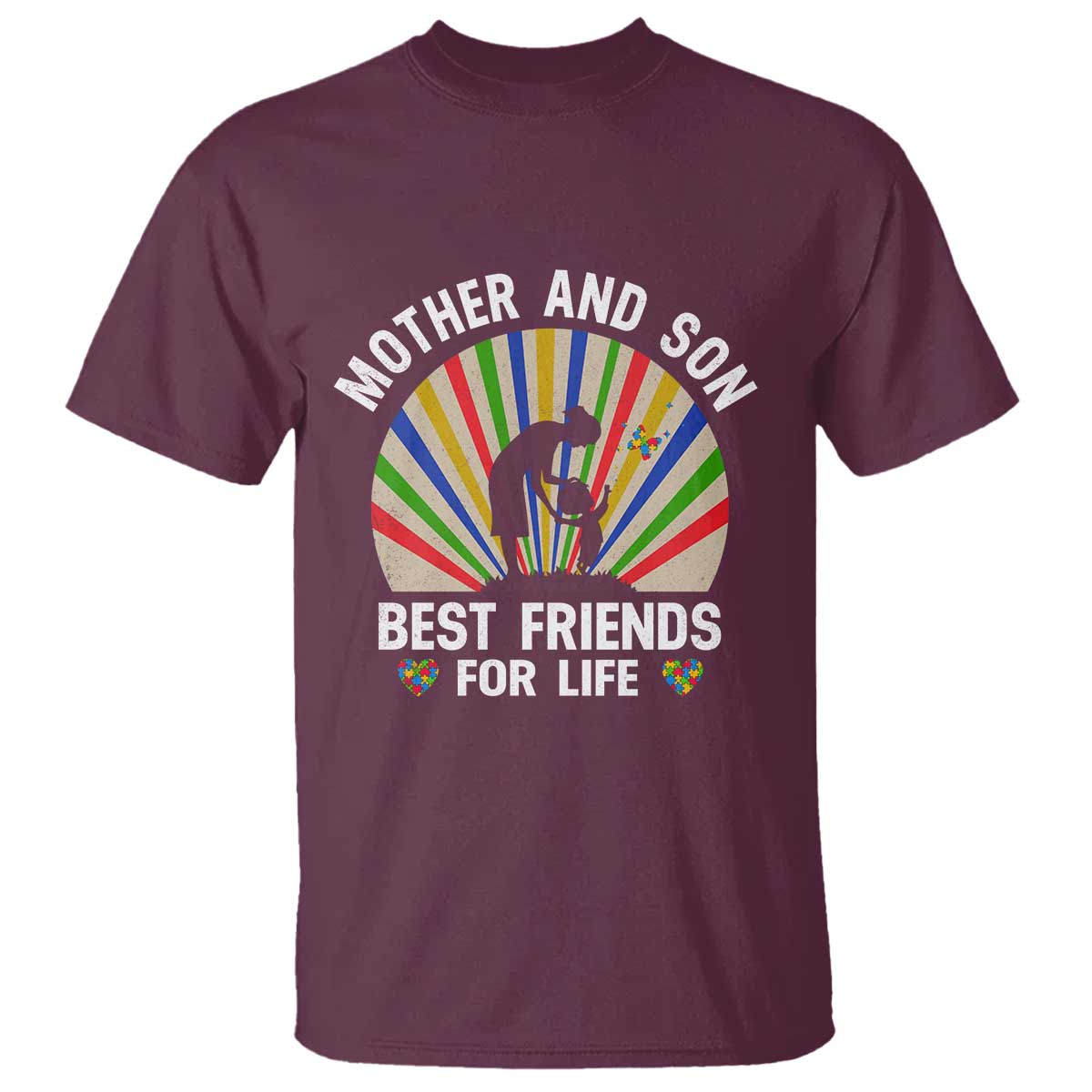 Autism Mom T Shirt Mother And Son Best Friends For Life Retro TS01 Maroon Printyourwear