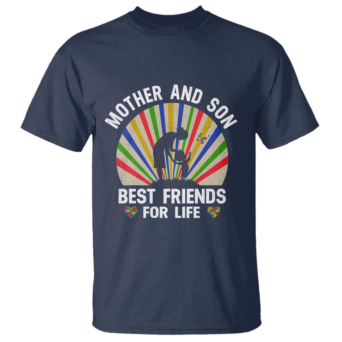 Autism Mom T Shirt Mother And Son Best Friends For Life Retro TS01 Navy Printyourwear