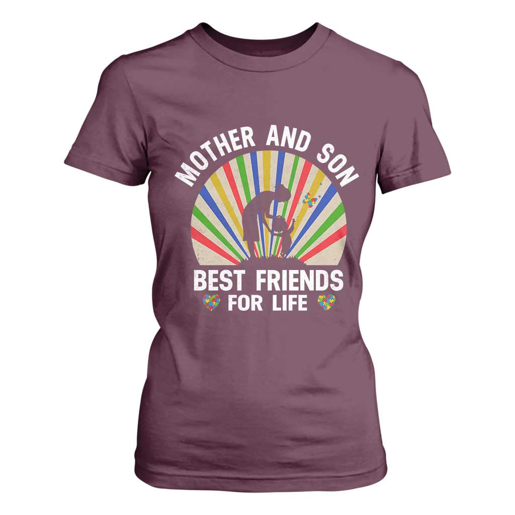 Autism Mom T Shirt For Women Mother And Son Best Friends For Life Retro TS01 Maroon Printyourwear
