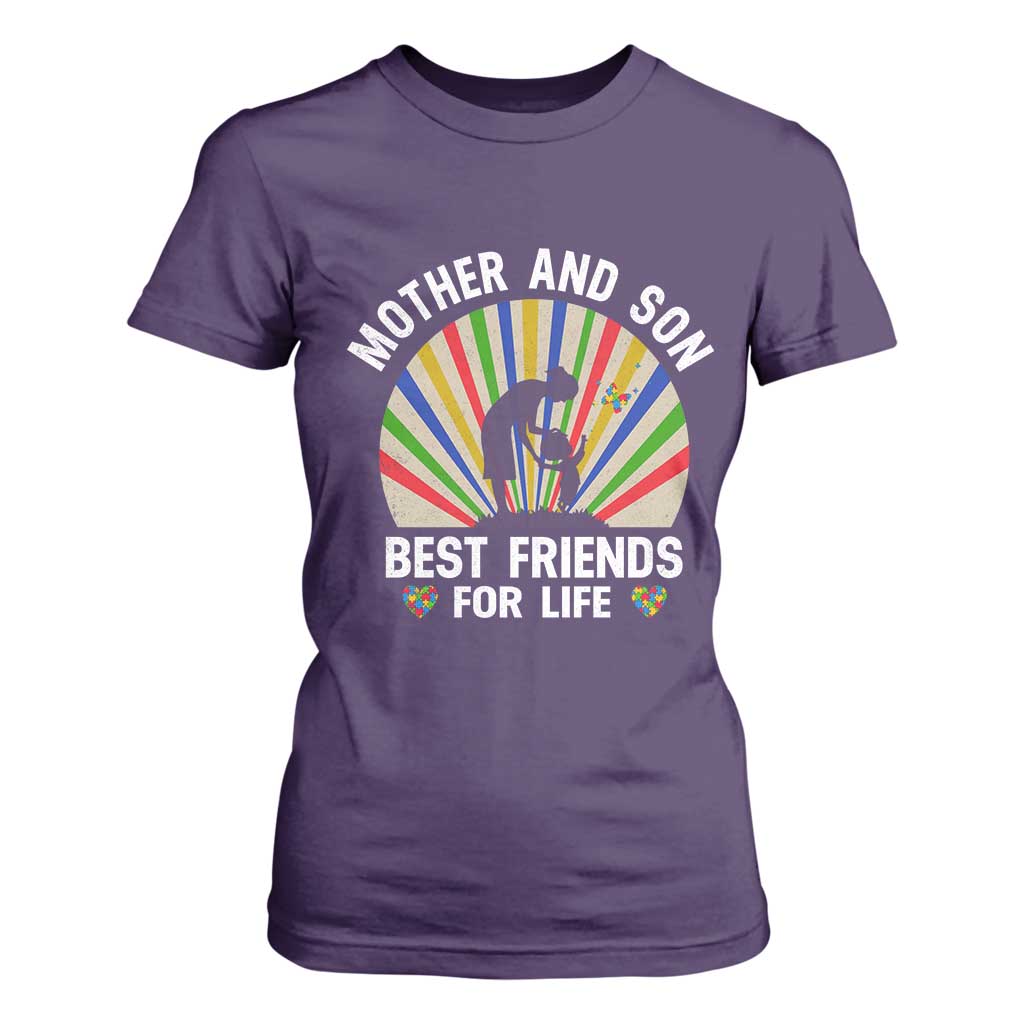 Autism Mom T Shirt For Women Mother And Son Best Friends For Life Retro TS01 Purple Printyourwear