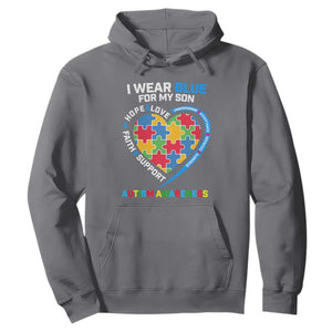 Autism Parents Hoodie I Wear Blue For My Son, Understanding Acceptance Courage Strength, Puzzle Heart TS01 Charcoal Printyourwear