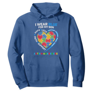 Autism Parents Hoodie I Wear Blue For My Son, Understanding Acceptance Courage Strength, Puzzle Heart TS01 Royal Blue Printyourwear