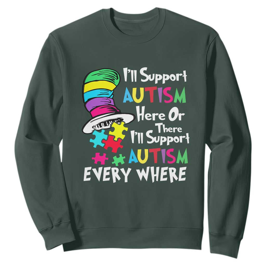 Autism Awarenes Sweatshirt I'll Support Autism Every Where TS01 Dark Forest Green Printyourwear
