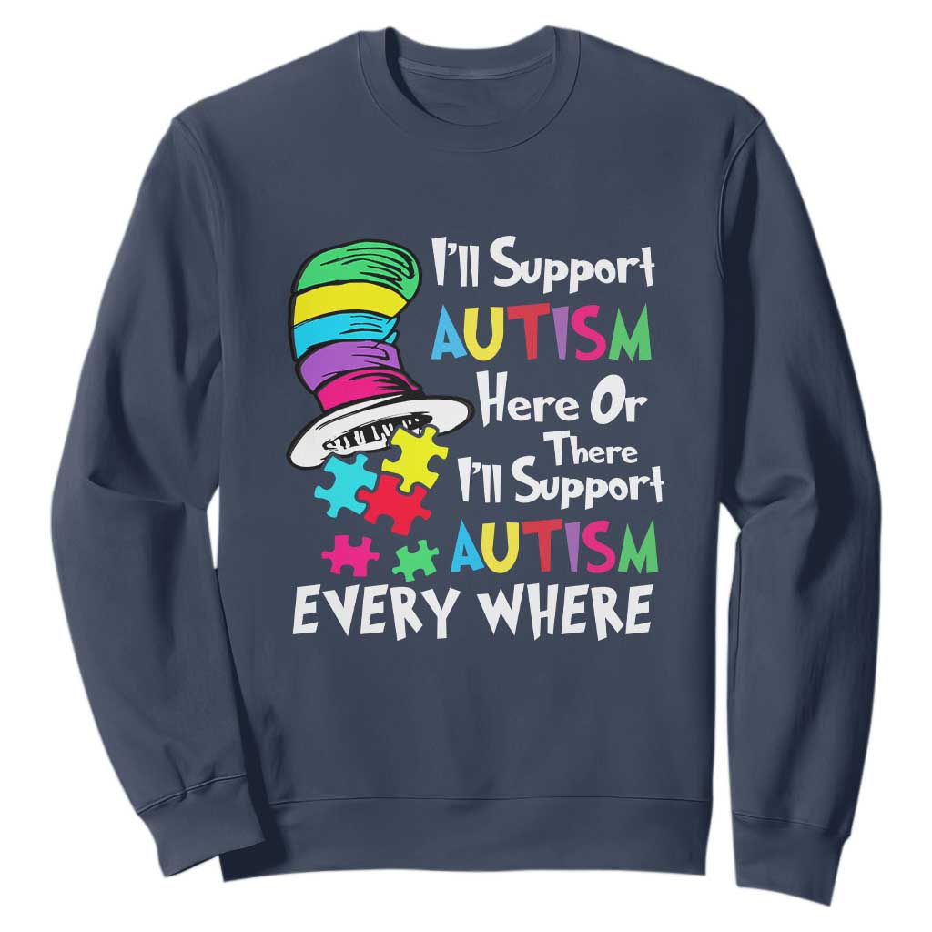 Autism Awarenes Sweatshirt I'll Support Autism Every Where TS01 Navy Printyourwear