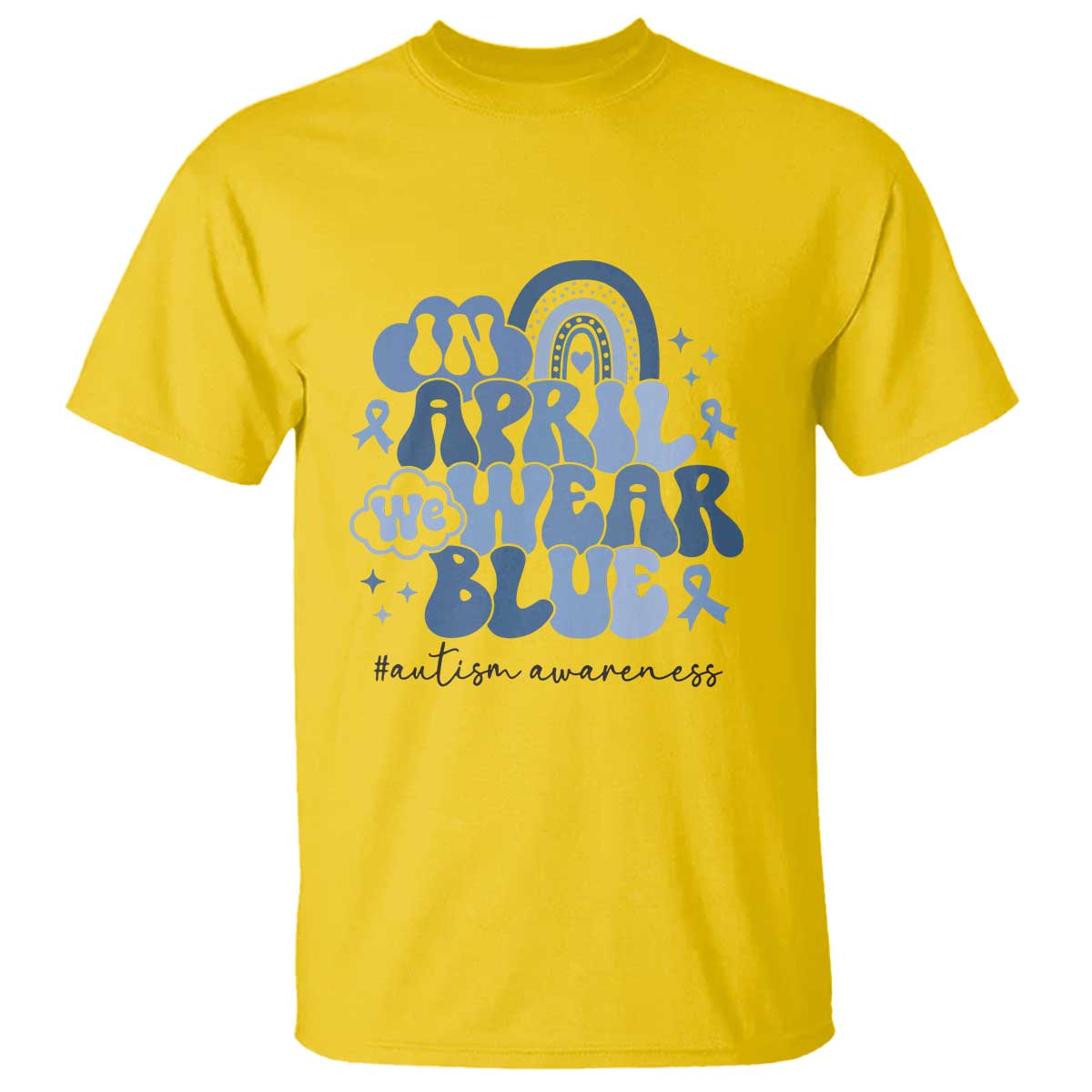 Autism Awareness T Shirt In April We Wear Blue Rainbow Retro Groovy TS01 Daisy Printyourwear
