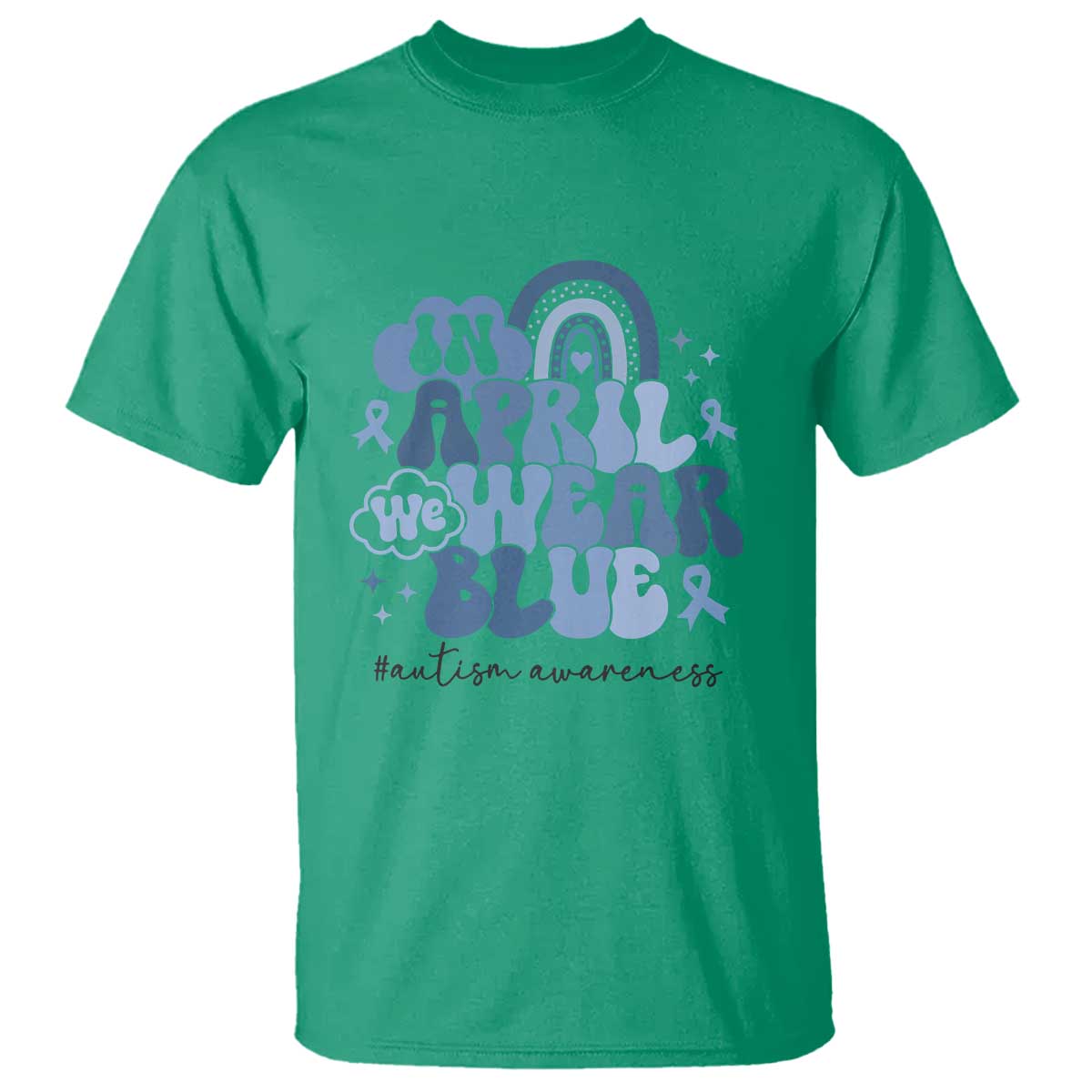 Autism Awareness T Shirt In April We Wear Blue Rainbow Retro Groovy TS01 Irish Green Printyourwear