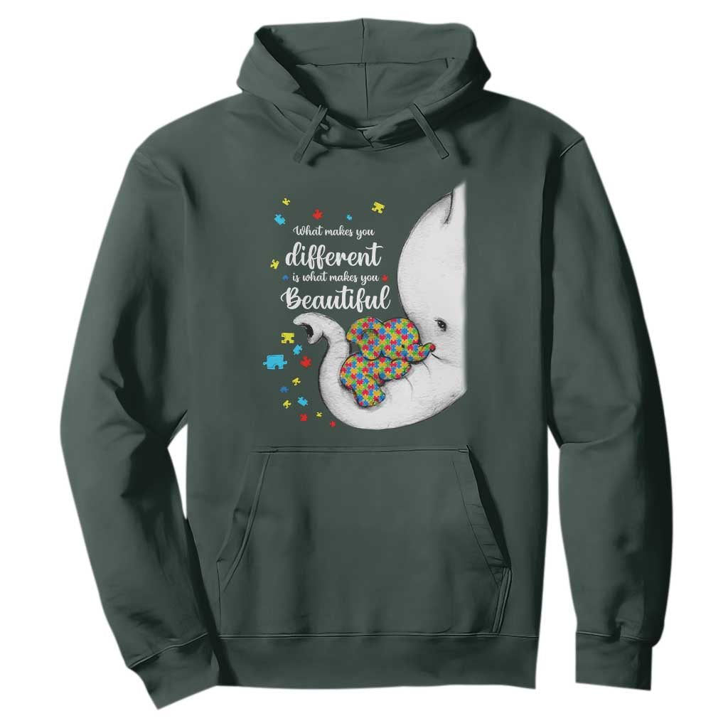 Elephant Autism Hoodie What Makes You Different Is What Makes You Beautiful Puzzle Pieces TS01 Dark Forest Green Printyourwear