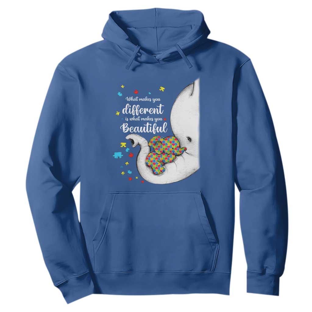 Elephant Autism Hoodie What Makes You Different Is What Makes You Beautiful Puzzle Pieces TS01 Royal Blue Printyourwear