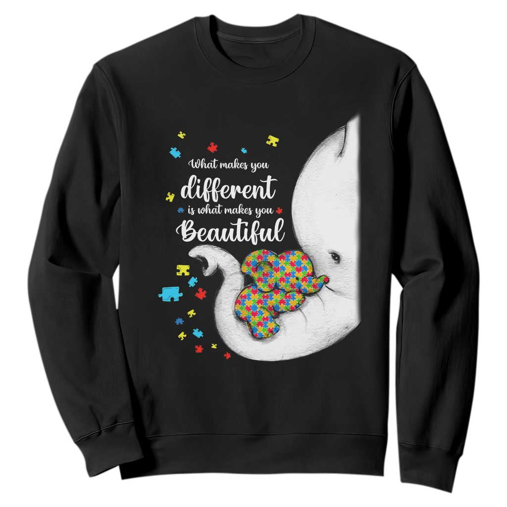 Elephant Autism Sweatshirt What Makes You Different Is What Makes You Beautiful Puzzle Pieces TS01 Black Printyourwear