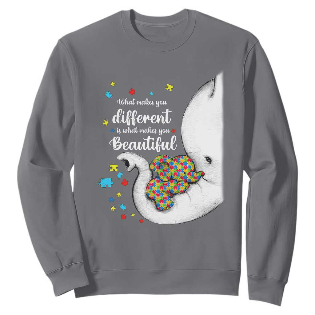 Elephant Autism Sweatshirt What Makes You Different Is What Makes You Beautiful Puzzle Pieces TS01 Charcoal Printyourwear