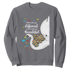 Elephant Autism Sweatshirt What Makes You Different Is What Makes You Beautiful Puzzle Pieces TS01 Charcoal Printyourwear