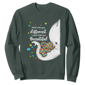 Elephant Autism Sweatshirt What Makes You Different Is What Makes You Beautiful Puzzle Pieces TS01 Dark Forest Green Printyourwear
