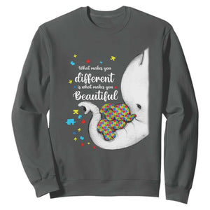 Elephant Autism Sweatshirt What Makes You Different Is What Makes You Beautiful Puzzle Pieces TS01 Dark Heather Printyourwear