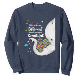 Elephant Autism Sweatshirt What Makes You Different Is What Makes You Beautiful Puzzle Pieces TS01 Navy Printyourwear