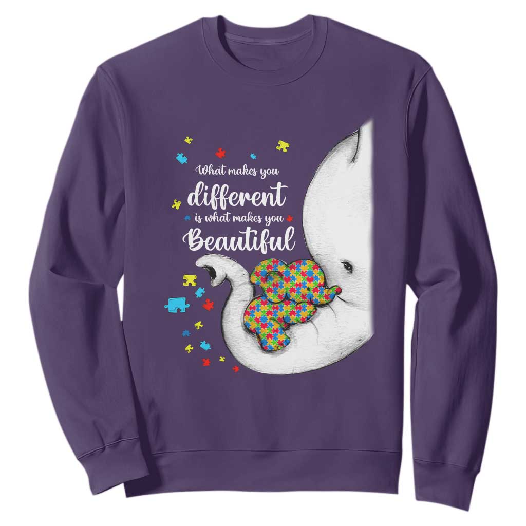 Elephant Autism Sweatshirt What Makes You Different Is What Makes You Beautiful Puzzle Pieces TS01 Purple Printyourwear
