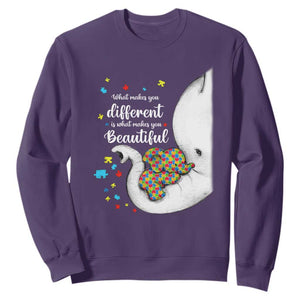 Elephant Autism Sweatshirt What Makes You Different Is What Makes You Beautiful Puzzle Pieces TS01 Purple Printyourwear