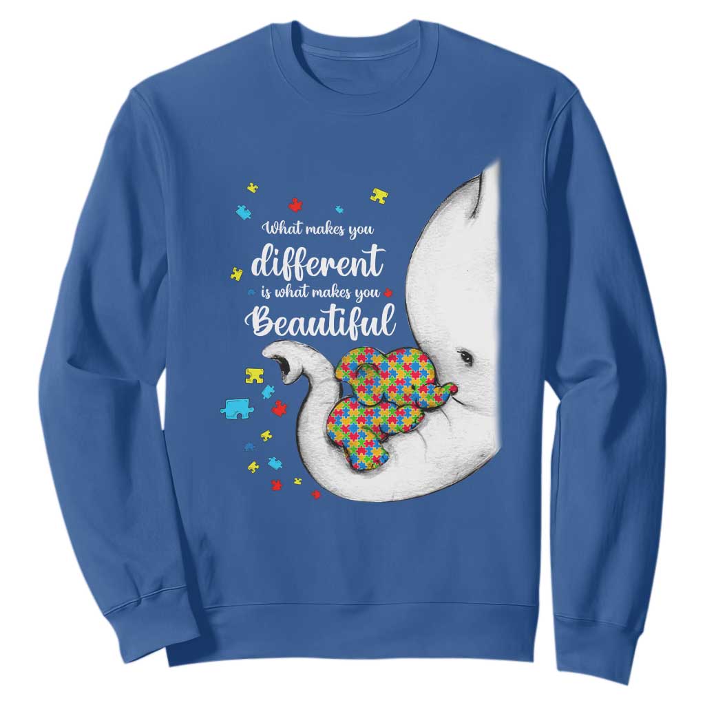 Elephant Autism Sweatshirt What Makes You Different Is What Makes You Beautiful Puzzle Pieces TS01 Royal Blue Printyourwear