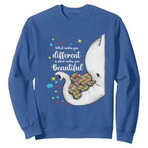 Elephant Autism Sweatshirt What Makes You Different Is What Makes You Beautiful Puzzle Pieces TS01 Royal Blue Printyourwear