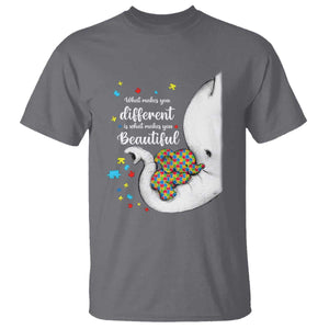 Elephant Autism T Shirt What Makes You Different Is What Makes You Beautiful Puzzle Pieces TS01 Charcoal Printyourwear