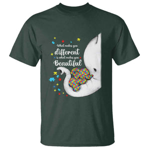 Elephant Autism T Shirt What Makes You Different Is What Makes You Beautiful Puzzle Pieces TS01 Dark Forest Green Printyourwear