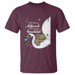 Elephant Autism T Shirt What Makes You Different Is What Makes You Beautiful Puzzle Pieces TS01 Maroon Printyourwear