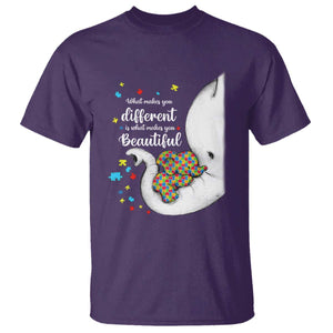 Elephant Autism T Shirt What Makes You Different Is What Makes You Beautiful Puzzle Pieces TS01 Purple Printyourwear