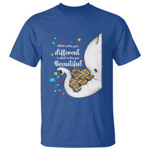Elephant Autism T Shirt What Makes You Different Is What Makes You Beautiful Puzzle Pieces TS01 Royal Blue Printyourwear