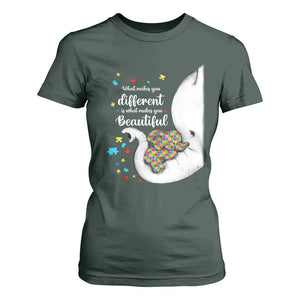 Elephant Autism T Shirt For Women What Makes You Different Is What Makes You Beautiful Puzzle Pieces TS01 Dark Forest Green Printyourwear