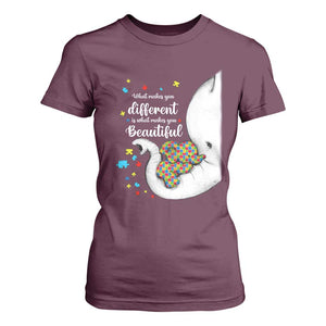 Elephant Autism T Shirt For Women What Makes You Different Is What Makes You Beautiful Puzzle Pieces TS01 Maroon Printyourwear