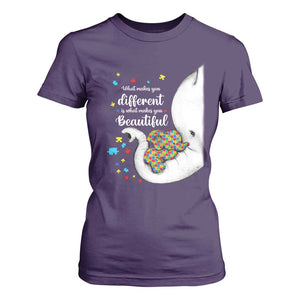 Elephant Autism T Shirt For Women What Makes You Different Is What Makes You Beautiful Puzzle Pieces TS01 Purple Printyourwear