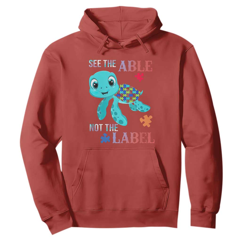 Turtle Autism Hoodie See The Able Not The Label Puzzle Pieces TS01 Red Printyourwear