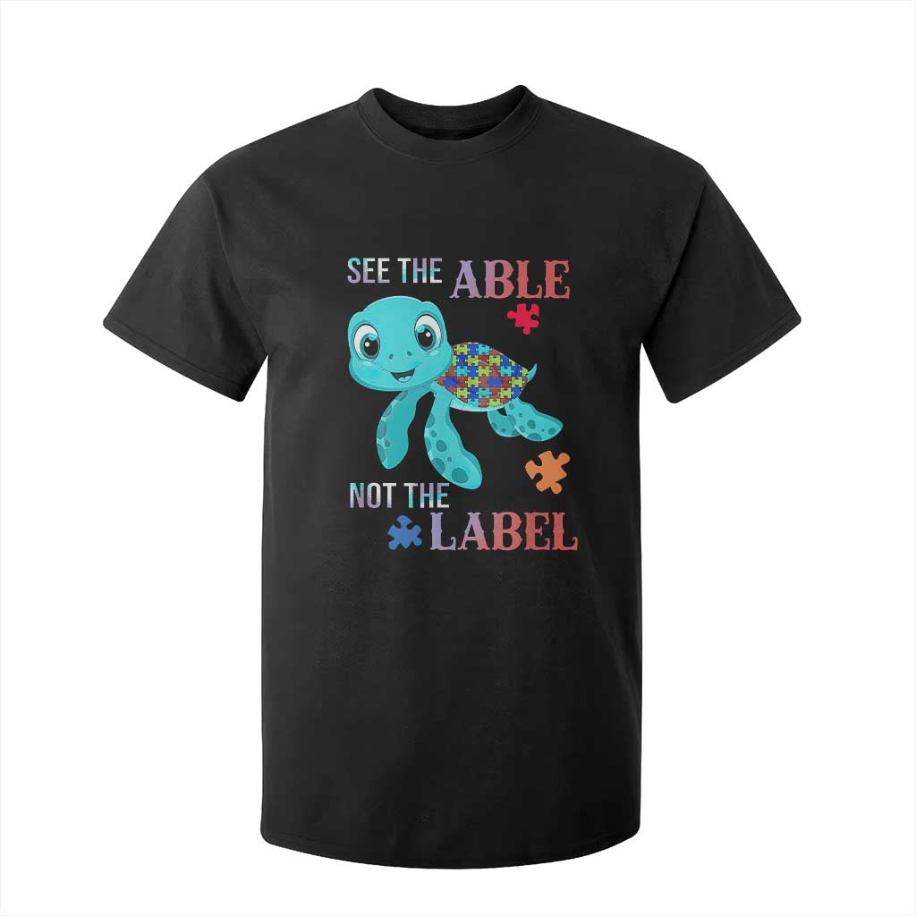 Turtle Autism T Shirt For Kid See The Able Not The Label Puzzle Pieces TS01 Black Printyourwear