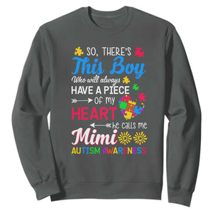 Autism Grandma Sweatshirt This Boy Will Always Have A Piece Of My Heart He Calls Me Mimi Autism Awareness TS01 Dark Heather Printyourwear