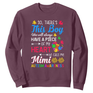 Autism Grandma Sweatshirt This Boy Will Always Have A Piece Of My Heart He Calls Me Mimi Autism Awareness TS01 Maroon Printyourwear