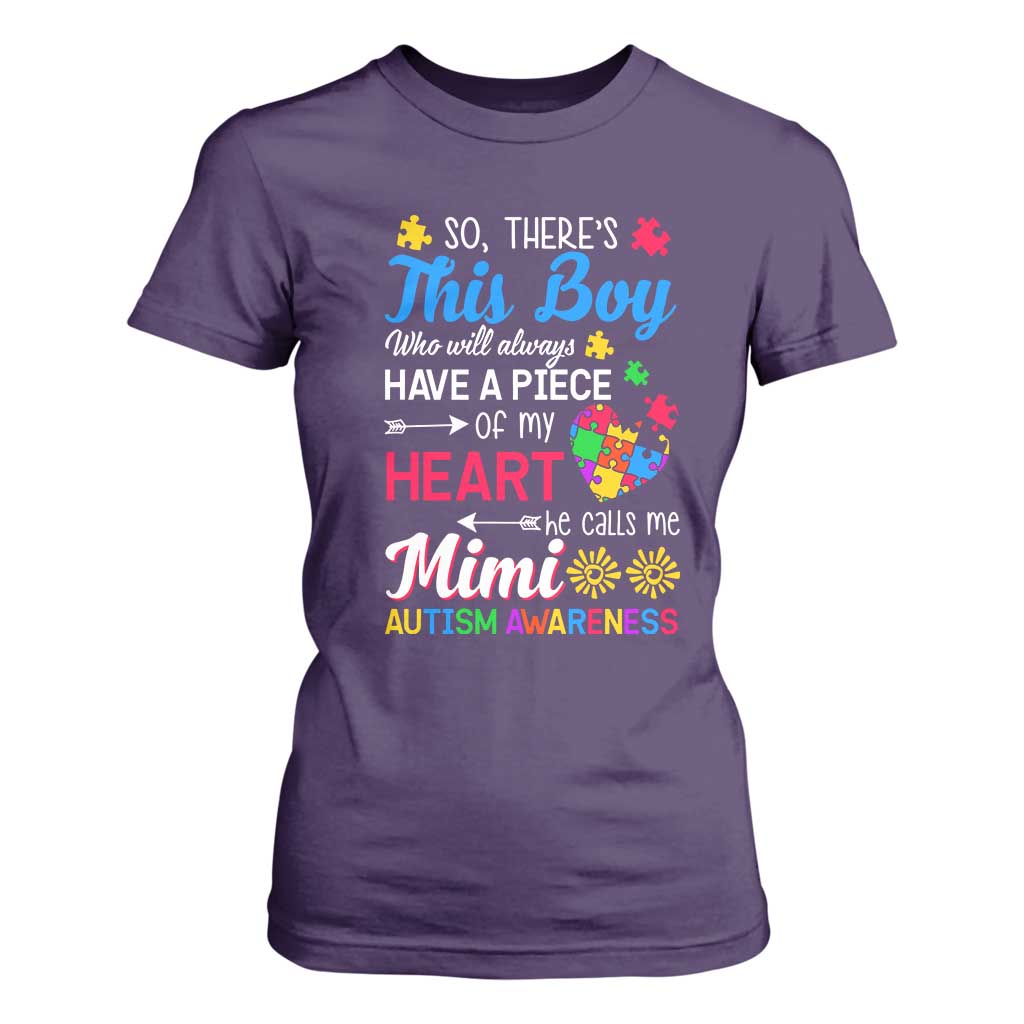 Autism Grandma T Shirt For Women This Boy Will Always Have A Piece Of My Heart He Calls Me Mimi Autism Awareness TS01 Purple Printyourwear