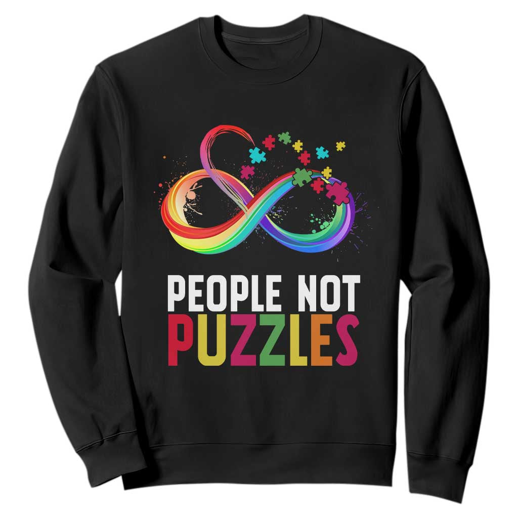 Autism Acceptance Sweatshirt People Not Puzzles Spectrum Infinity TS01 Black Printyourwear