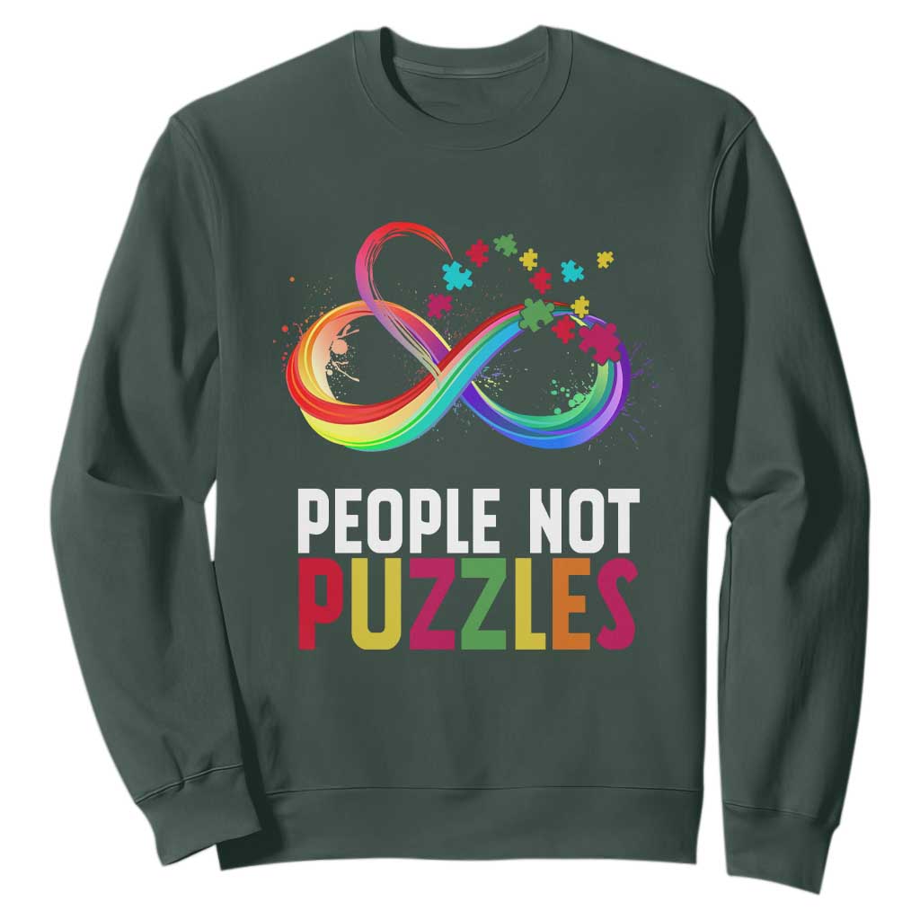 Autism Acceptance Sweatshirt People Not Puzzles Spectrum Infinity TS01 Dark Forest Green Printyourwear