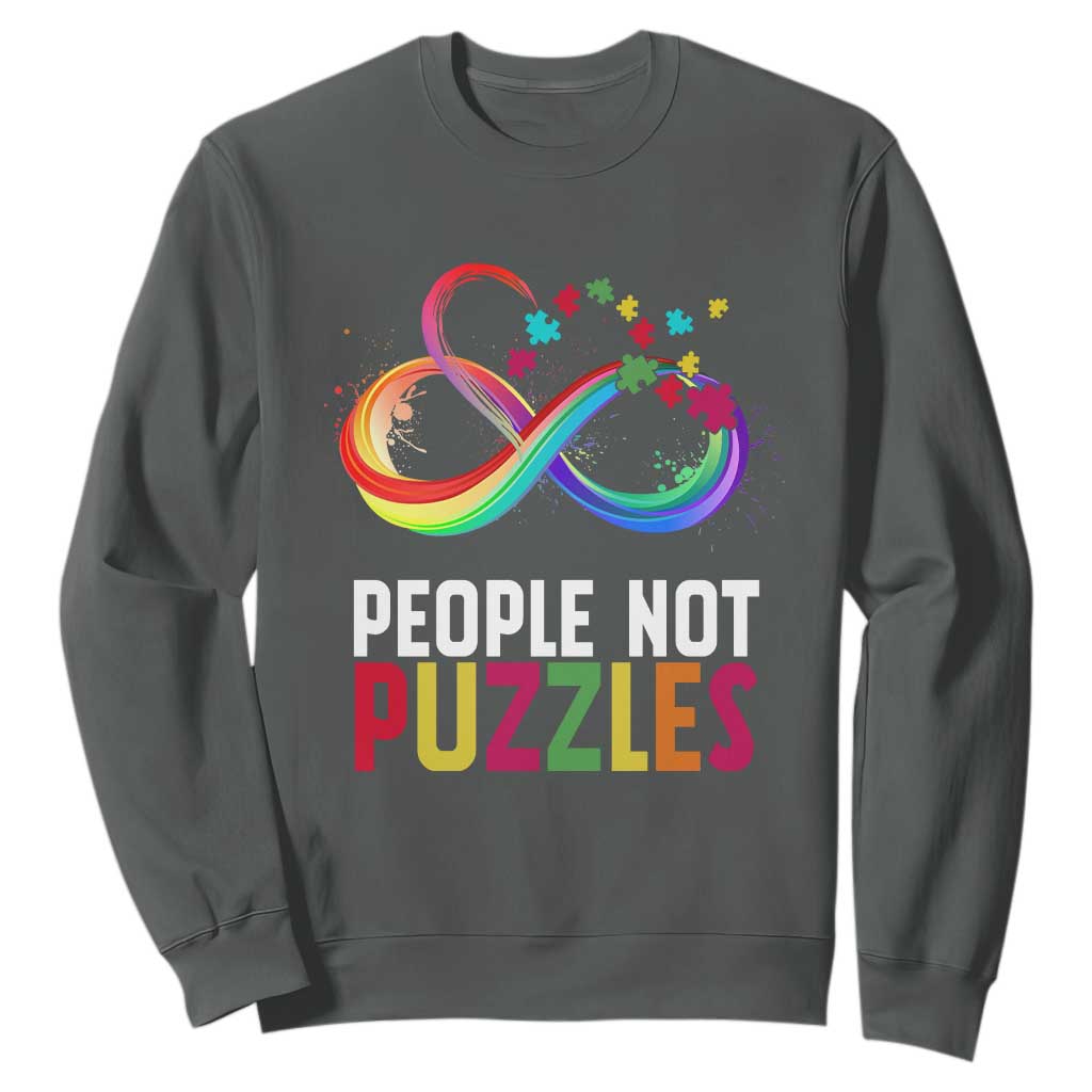 Autism Acceptance Sweatshirt People Not Puzzles Spectrum Infinity TS01 Dark Heather Printyourwear
