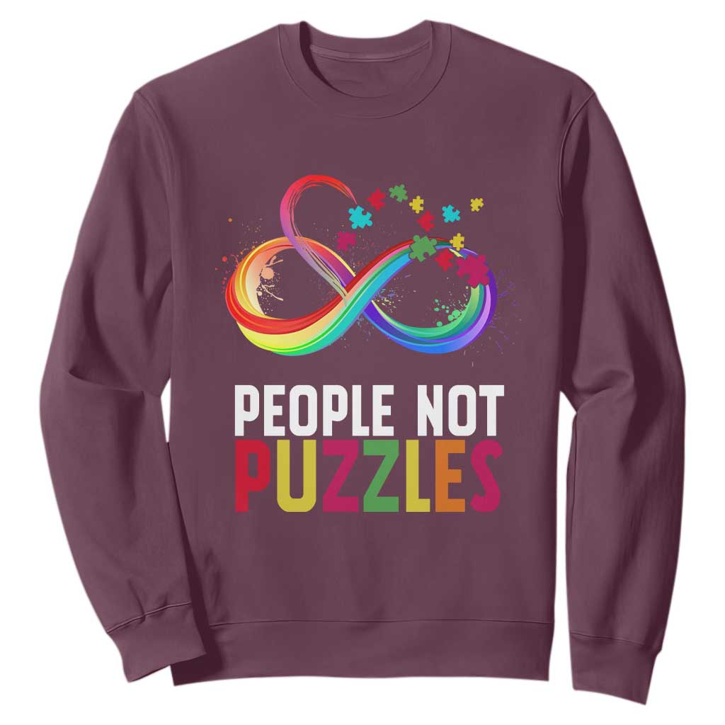 Autism Acceptance Sweatshirt People Not Puzzles Spectrum Infinity TS01 Maroon Printyourwear