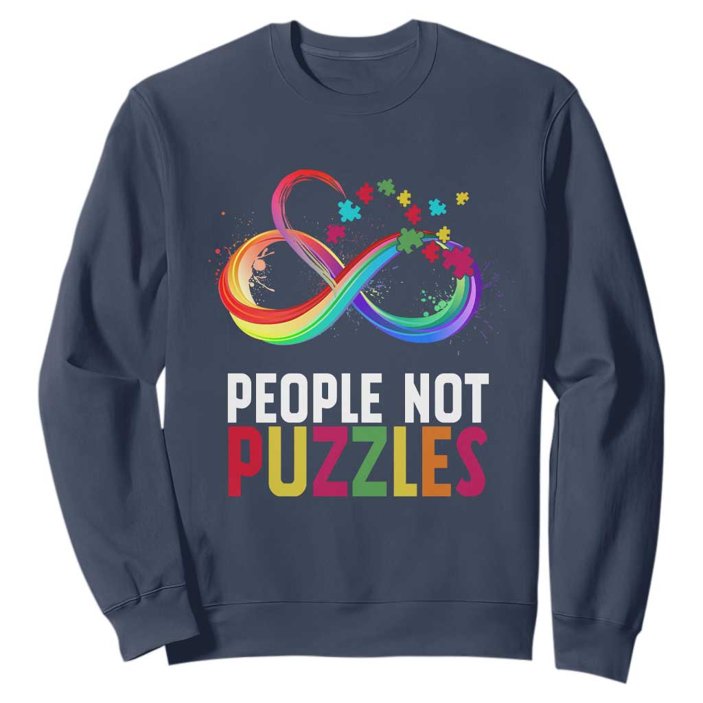 Autism Acceptance Sweatshirt People Not Puzzles Spectrum Infinity TS01 Navy Printyourwear