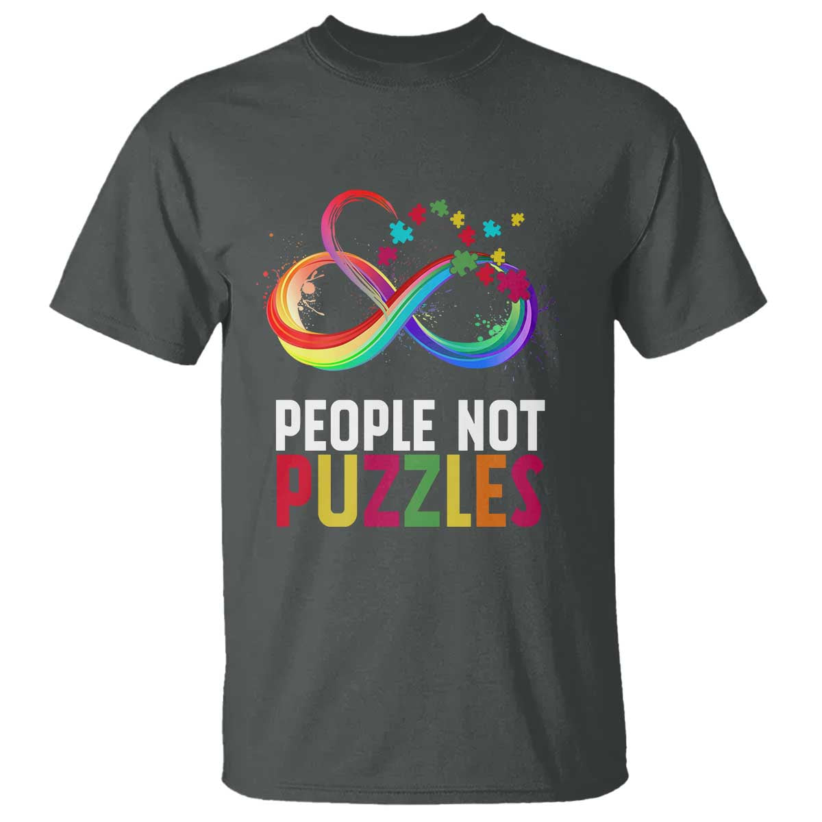 Autism Acceptance T Shirt People Not Puzzles Spectrum Infinity TS01 Dark Heather Printyourwear
