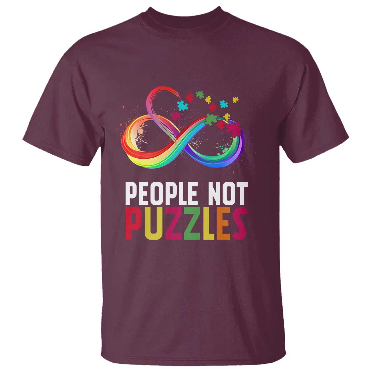 Autism Acceptance T Shirt People Not Puzzles Spectrum Infinity TS01 Maroon Printyourwear
