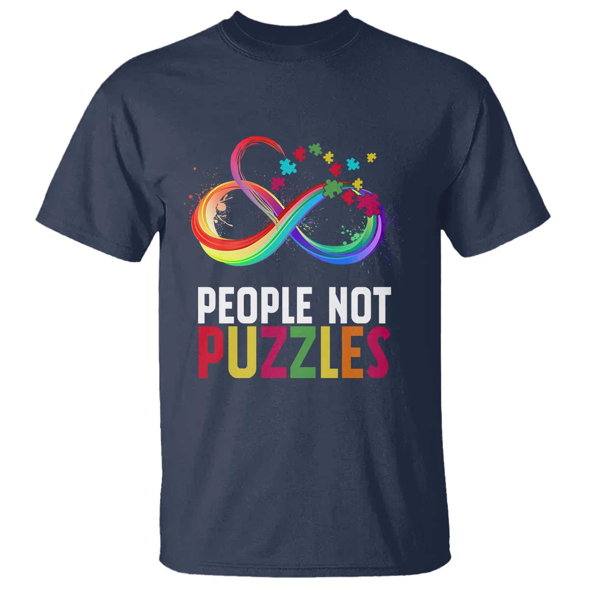 Autism Acceptance T Shirt People Not Puzzles Spectrum Infinity TS01 Navy Printyourwear