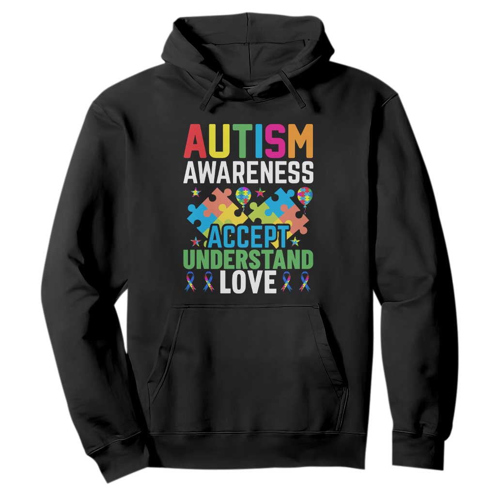 Autism Awareness Hoodie Accept Understand Love Spectrum Blue Ribbon TS01 Black Printyourwear
