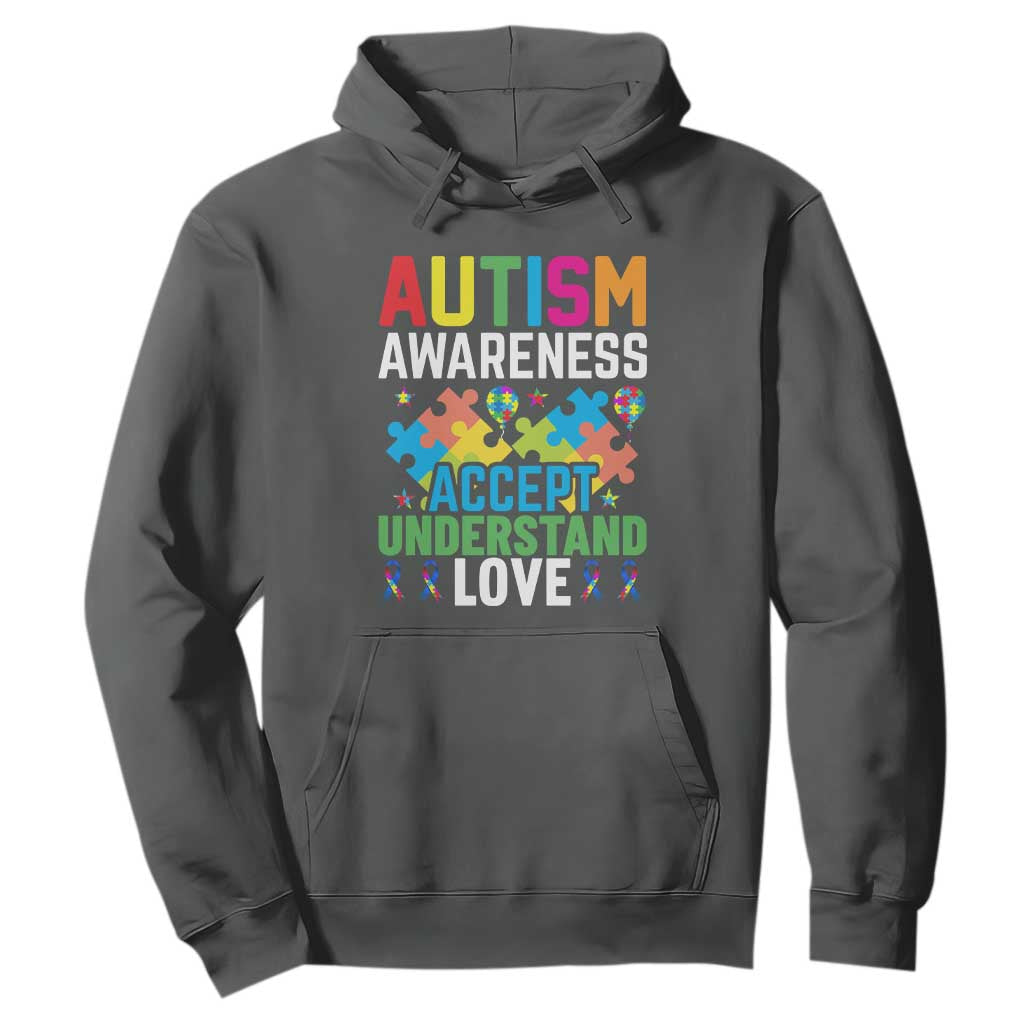 Autism Awareness Hoodie Accept Understand Love Spectrum Blue Ribbon TS01 Dark Heather Printyourwear