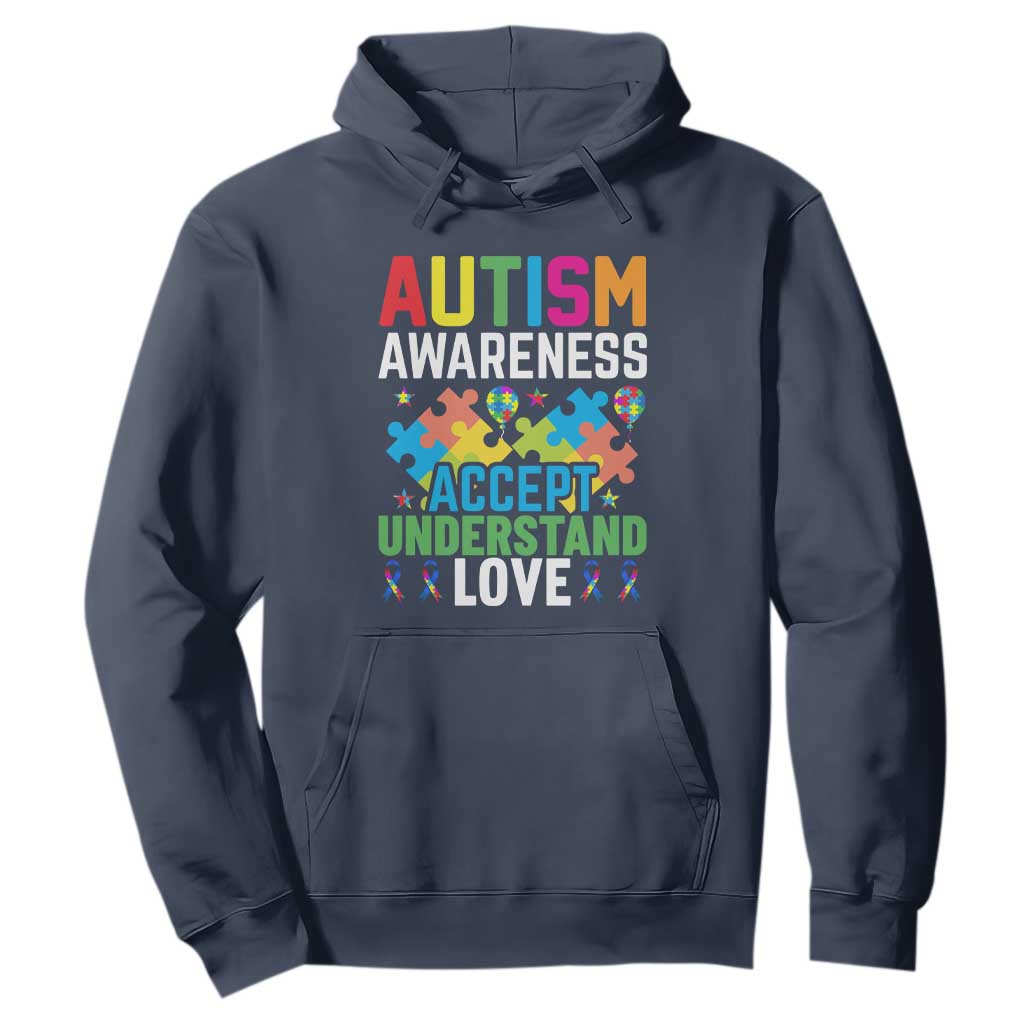 Autism Awareness Hoodie Accept Understand Love Spectrum Blue Ribbon TS01 Navy Printyourwear