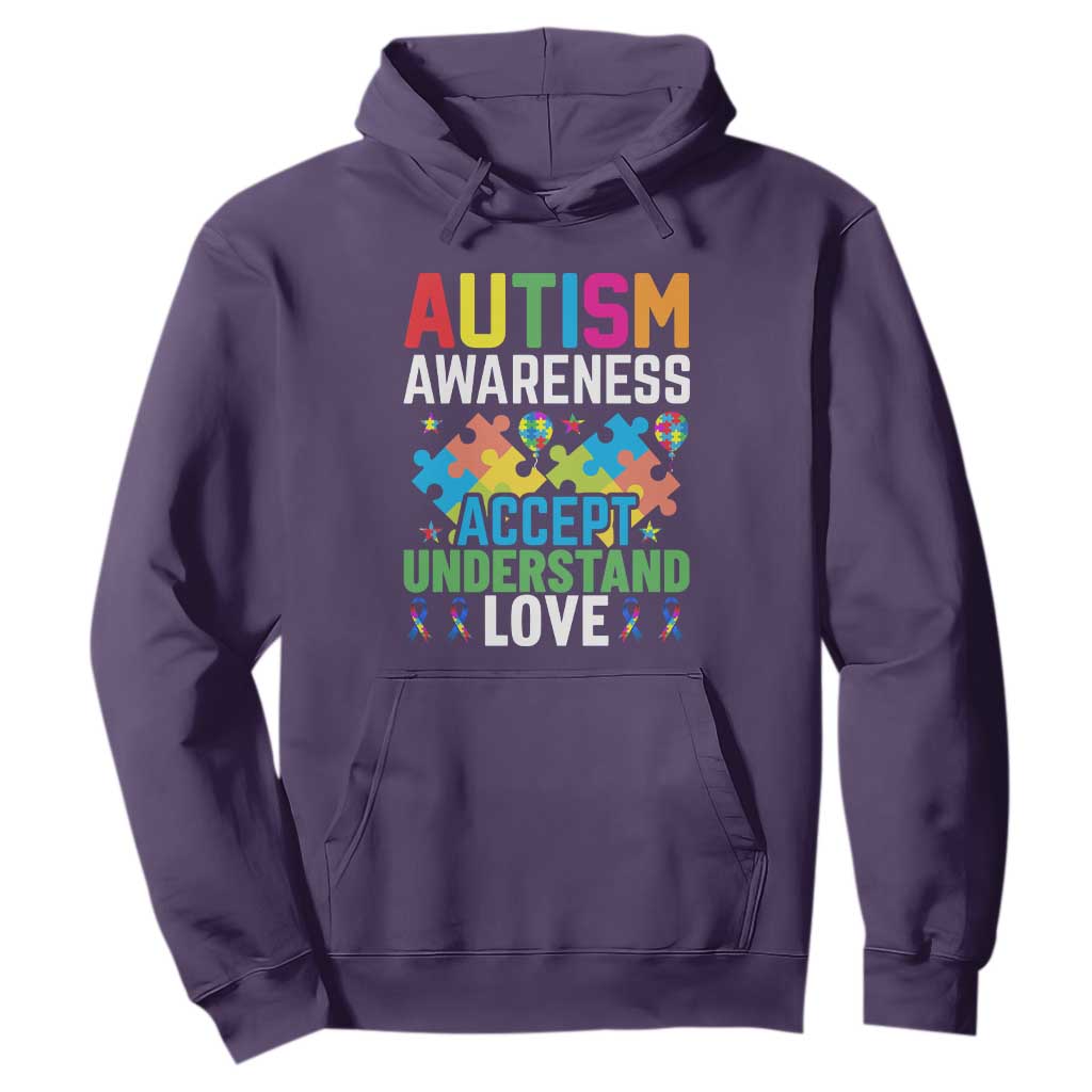 Autism Awareness Hoodie Accept Understand Love Spectrum Blue Ribbon TS01 Purple Printyourwear