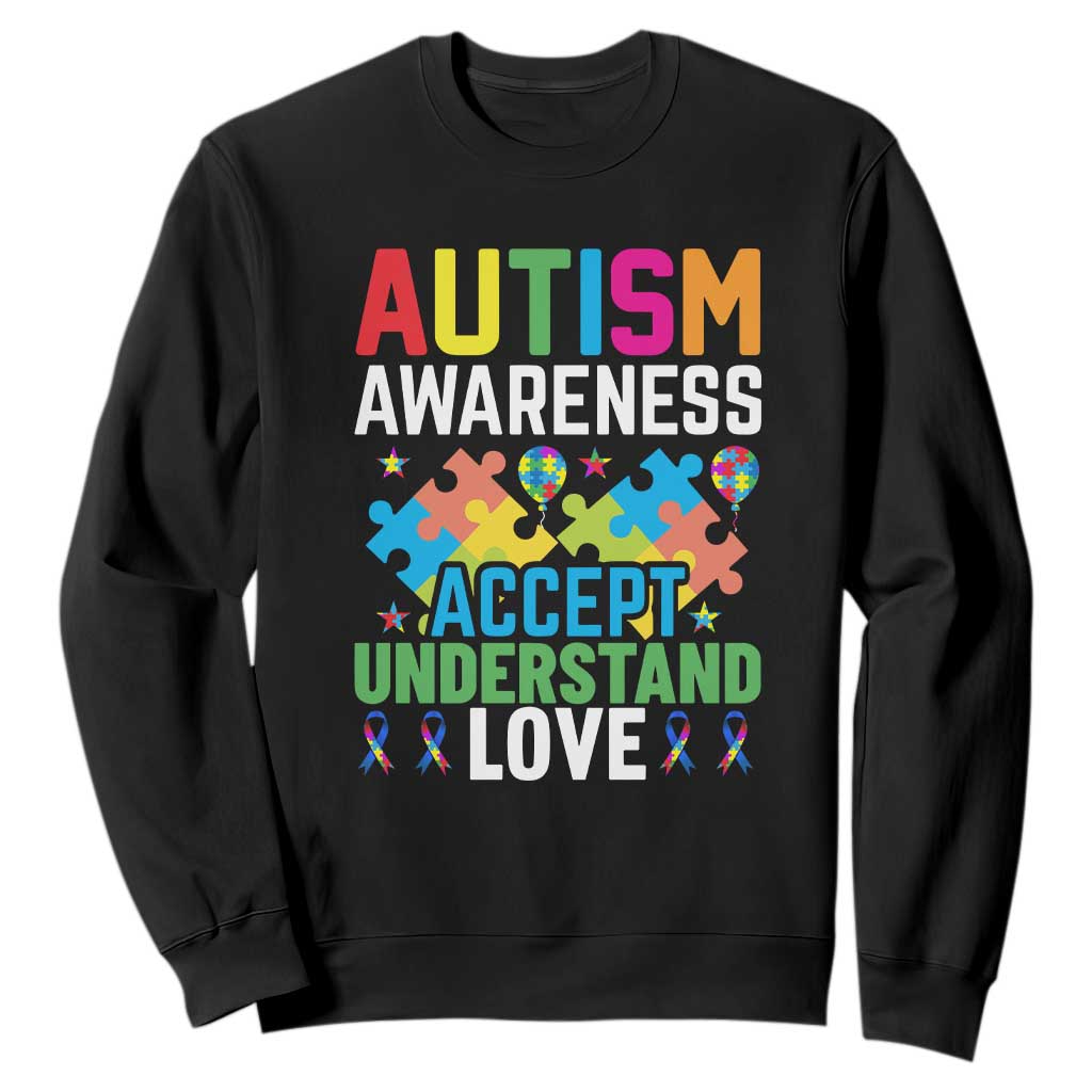 Autism Awareness Sweatshirt Accept Understand Love Spectrum Blue Ribbon TS01 Black Printyourwear